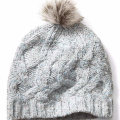 PK17ST035 Alpaca Blend Fur Pompom Cable Knit Beanie Hat